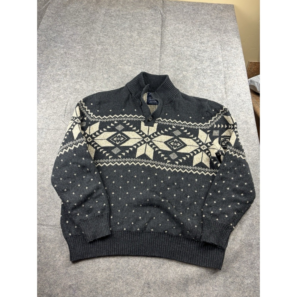 American Eagle Mens XL Winter Ski Sweater Henley Pullover Snowflake Gray Granola